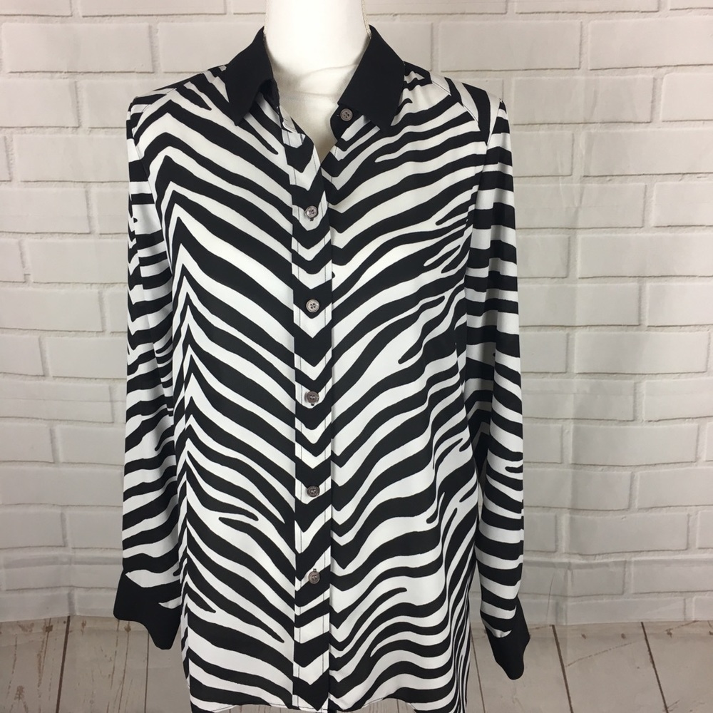 Vince Camuto Zebra Print Chiffon Oversized Top - image 1